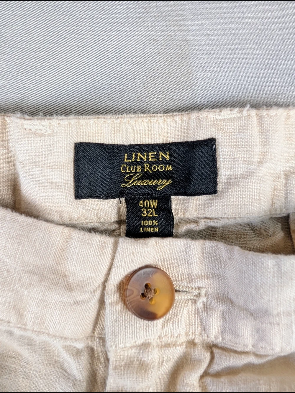 Club Room Luxury Cream Linen Men's Casual‎ Pants 40WX32 Regular Fit Straight Leg